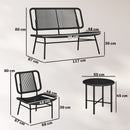 Set 4 Pezzi Salotto da Giardino con Divano 2 Sedie con Tavolino in  Rattan e Metallo Nero      