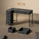 Scrivania Angolare 126x48x80 cm a 6 Cassetti con Gancio Laterale e Prese Integrate in Legno e Acciaio Nero      