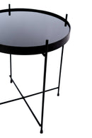 Tavolino da Salotto Ø38x43 cm in Metallo Top in Vetro Nero