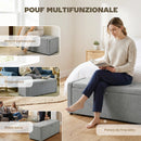 Cassapanca Contenitore 122x48x44 cm Capienza 142L Pouf Seduta Ampia Imbottita Capacità 200 kg in Lino Grigio Chiaro      