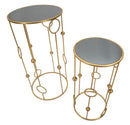 Set 2 Tavolini Cage Ø50 cm e Ø40 cm in Ferro e MDF Oro