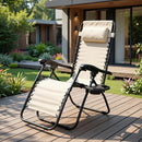 Sedia Poltrona Giardino Zero Gravity Pieghevole Acciaio Oxford con Vassoio Beige
