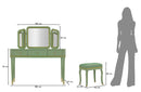 Toeletta Camille con Specchio e Sgabello Verde 120x37x79 cm in Legno di Pino Specchio e Poliestere      