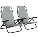 Set di 2 Sedie Campeggio 63x75x80 cm Portatili e Pieghevoli con Schienale Regolabile in Poliestere Grigio Chiaro      