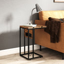 Tavolino da Salotto a C Espandibile 39x29x57 cm con 2 Stazioni di Ricarica in Legno e Metallo Nero e Marrone      