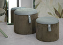 Puff con Contenitore Bolzano Verde Set 2 Pz Ø38x38 cm - Ø32x28 cm in MDF e Spugna e Poliestere Verde      