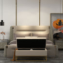 Panca Contenitore Rettangolare 110x44x49 cm con Seduta Imbottita e Gambe in Acciaio Beige      
