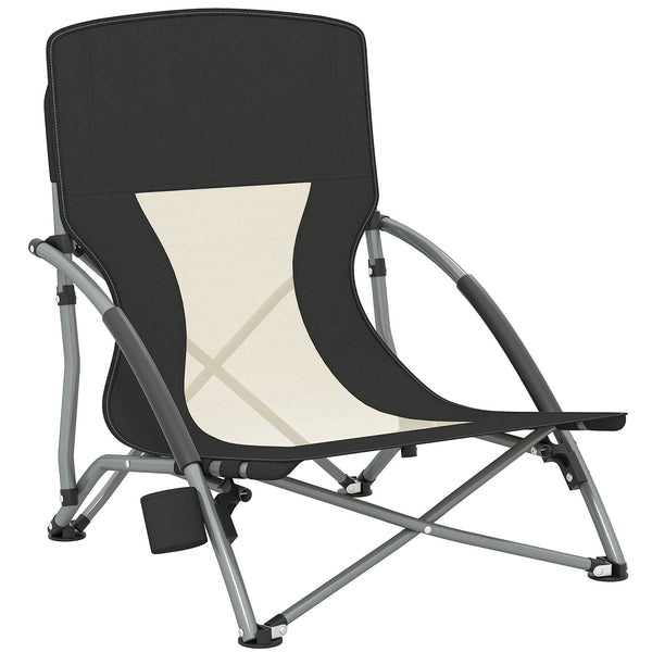 prezzo Sedia da Spiaggia Pieghevole 58x55x62 cm con Schienale a Rete e Portabicchieri in Metallo e Tessuto Oxford Nero