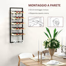 Portabottiglie da Parete per 15 Bottiglie e 4 Calici 35x25x86cm in Legno e Acciaio 