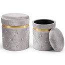 Set 2 Pouf Contenitori 38x44 cm e 31x38 cm con Design Trapuntato in Velluto Grigio     