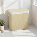 Cesto Portabiancheria 60x40x60 cm con Coperchio 3 Scomparti 144L con Sacca Removibile e Lavabile in Bambù Crema      