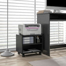 Mobile Porta Stampante a 2 Livelli con 3 Scomparti e Ruote per Ufficio e Studio 40x30x36 cm in Truciolato Nero
