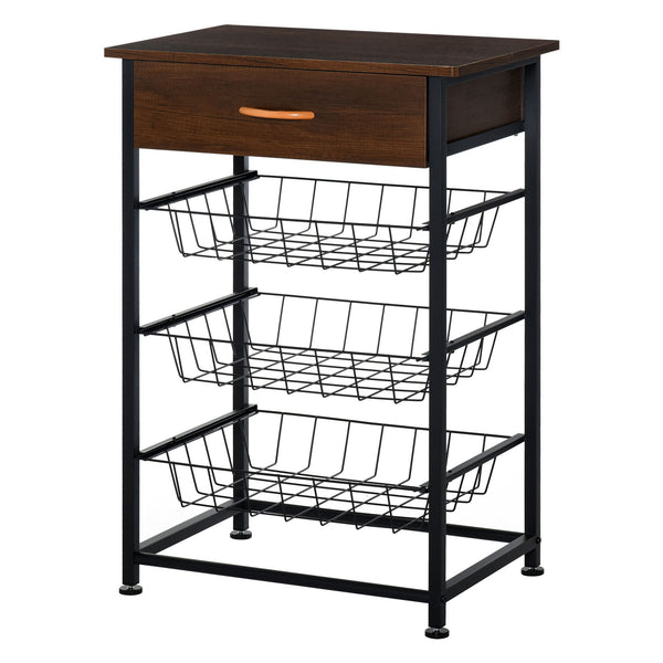 Mobiletto da Cucina 3 Cestelli 1 Cassetto 60x40x86,3 cm in Metallo Marrone e Nero online