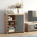 Armadietto 3 Ripiani 1 Anta in Metallo 80x35x82 cm in Legno truciolare Marrone e Grigio