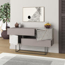 Consolle Moderna 145x40x82 cm con 2 Ante 2 Cassetti e Gambe Alte Tortora e Marmo Bianco      