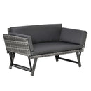 Divano da Giardino 2 Posti con Imbottitura e Braccioli Ribaltabili 129x63x67 cm in Rattan Grigio