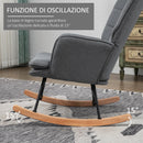 Sedia a Dondolo con Pouf con Cuscino e Braccioli in Tessuto Effetto Lino e Legno Grigio      