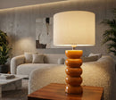 Lampada da Tavolo Torr Senape Ø25x46 cm in Ceramica e Ferro e Tessuto Senape e Bianco      