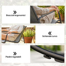Set 3 Pezzi Salotto da Giardino con 2 Sedie a Dondolo Traspiranti e Tavolino con Piano in Vetro in Acciaio Grigio e Nero      