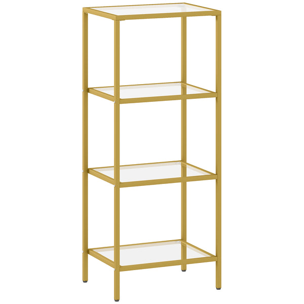 Libreria a 4 Livelli Minimal 40x30x96,5 cm Ripiani in Vetro Temperato Struttura in Metallo Oro prezzo