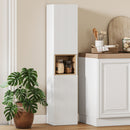 Mobile da Bagno 30x24x140 cm a 2 Ante con Spazio Aperto e Ripiani Regolabili in Legno Bianco      