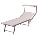 Lettino Mare con Parasole Richiudibile 181x71,5x38,5 cm in Alluminio PVC e Poliestere Avorio Riccione      