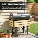 Barbecue a Carbone 109x71x98 cm con Griglia Mobile Ripiani Pieghevoli e Termometro in Acciaio e Legno Nero      