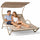 Lettino Lounge 2 Posti da Esterno 200x145x135 cm Tetto Parasole Anti UV Telaio Tubolare Sabbia