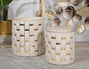 Puff con Contenitore Shanty Crema Set 2 Pz Ø37x42 cm - Ø28x35 cm in Ferro e MDF e Spugna e Poliestere Crema e Oro      