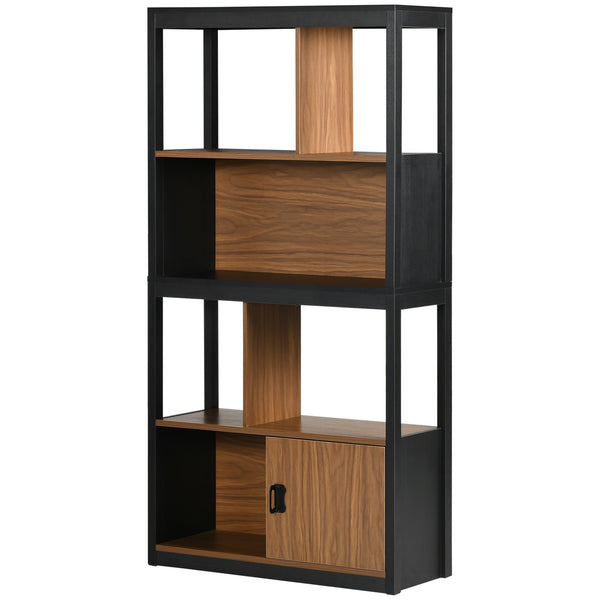 Mobile Libreria 4 Livelli Aperti con Armadietto 76.5x30x150 cm in Truciolato e MDF Marrone e Nero prezzo