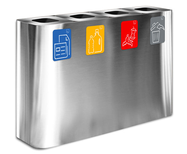 prezzo Pattumiera Sistema di Raccolta Rifiuti 120x30xh80 cm In Acciaio Inox 4 Scomparti Argento