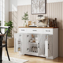 Credenza da Cucina Stile Rustico 120x38x87 cm con Ante Soft-Close 3 Cassetti 3 Ripiani Regolabili Portaspezie in MDF Bianco      