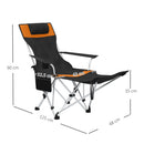 Set 2 Sedie da Campeggio 82x50-100x88 cm Pieghevoli con Poggiapiedi e Portabicchieri in Tessuto Oxford Nero e Arancione      