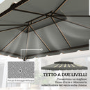 Tetto per Gazebo 3x4 m a 2 Livelli con 8 Fori di Drenaggio in Poliestere Grigio Chiaro      