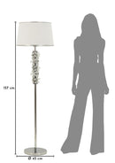 Lampada da Terra Silver Flower Ø45x157 cm in Ferro e Metallo e Tessuto e Vetro Argento e Bianco      