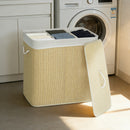 Cesto Portabiancheria 60x40x60 cm con Coperchio 3 Scomparti 144L con Sacca Removibile e Lavabile in Bambù Crema      