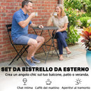 Set Bistrò da Esterno con Tavolo e 2 Sedie Pieghevoli in Metallo e Plastica Nero      