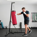 Supporto per Sacco Boxe Regolabile 175x91x185-231 cm con Base Triangolare e Sacco da Boxe in Acciaio e Tela Rosso      