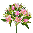 Set 4 Bouquet Artificiali di Tulipani Artificiali e Gigli Altezza 37 cm Rosa