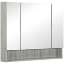 Armadietto a Specchio per Bagno con Ripiani Regolabili 3 Porte e Mensola 90x15x75 cm Grigio   