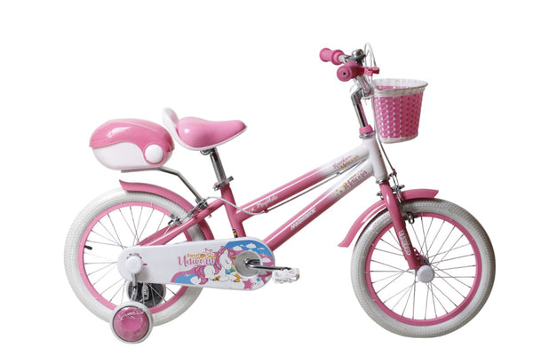 acquista Bicicletta per Bambine Unicorn 14 Pollici con Stabilizzatori Bauletto e Cestino Rosa Rosa