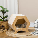 Cuccia per Gatti 49,5x38,5x43,5 cm in Legno e Tessuto con Cuscino in Peluche Quercia e Bianco
