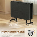 Tavolo Pieghevole per 4-6 Persone 120x80x73 cm con 2 Ribalte e Ruote con Freno Struttura in Acciaio Nero Effetto Legno      