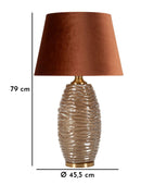 Lampada da Tavolo Praga Ø45,5x79 cm in Vetro e Ferro e Tessuto Marrone e Oro      