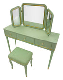 Toeletta Camille con Specchio e Sgabello Verde 120x37x79 cm in Legno di Pino Specchio e Poliestere      