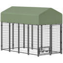 Recinto per Cani da Esterno 244x122x183 cm con Tetto in Tessuto Oxford Anti-UV Impermeabile 2 Ciotole in Acciaio Verde      