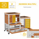 Conigliera 110x50x88 cm con Ruote Vassoi Estraibili e Casetta con Rampa in Legno Giallo e Bianco      