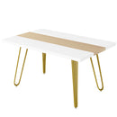 Tavolo da Cucina e Soggiorno per 6 Persone Max con Gambe a Forcina 140x89x75,5 cm in MDF e Acciaio Bianco Rovere e Oro