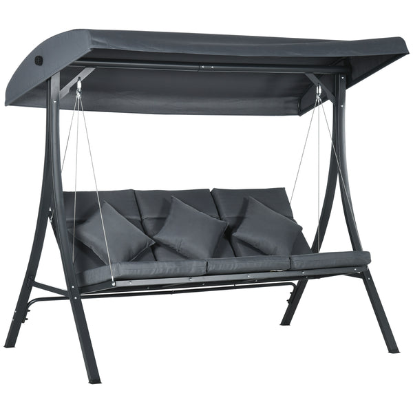 Dondolo da Giardino 3 Posti 202x115x168 cm con Tettuccio Regolabile in Acciaio e Poliestere Grigio Scuro acquista