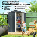 Casetta Box Porta Attrezzi da Giardino 136x87x179 cm Superficie 1.1m² con Porta Scorrevole Bloccabile in Acciaio Grigio      